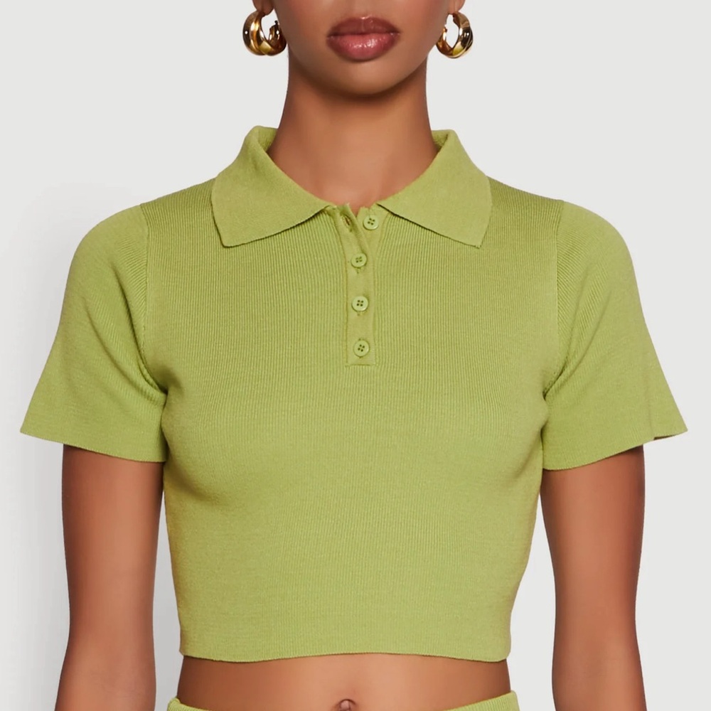 Daisy Classic Fit Short Sleeve Cropped Polo Shirt - Sage Size Small